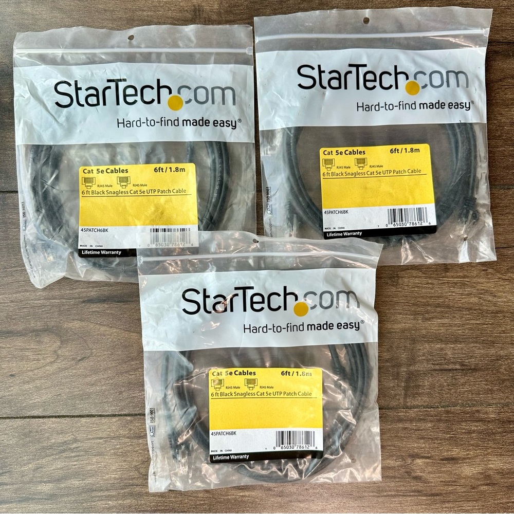 StarTech.com 6 ft Black Snagless Cat 5e UTP Patch Cable - NEW - Set of 3